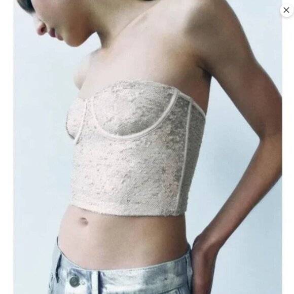 NWT Zara Sequin Bustier Top Size Large - Picture 9 of 10